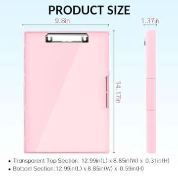 Sooez Clipboard with Storage, Cleaview Clip Boards 8.5x11 with 2 Storage, Dry Erase Plastic Nursing Clipboard, High Capacity Clipboard Folder for Teacher Nurse, School Office Supplies, Pink