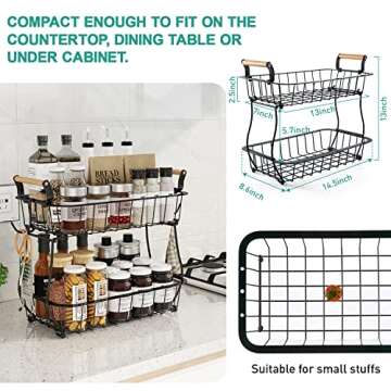 ANTOPY 2 Tier Fruit Basket with 2 Banana Hangers, Countertop Fruit Vegetable Basket Bowl for Kitchen Counter Metal Wire Storage Basket Fruits Stand Holder Organizer for Bread Snack Veggies Produce