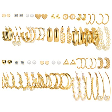 36 Pairs Gold Earrings Set for Women – Stylish Hypoallergenic Jewelry