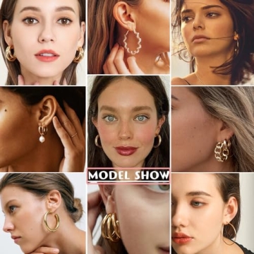 Gold Earrings Set for Women - 36 Pairs of Fashion Jewelry