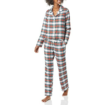 Amazon Essentials Women's Cozy Flannel Pajama Set - Red Tartan, Medium