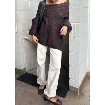 LETSVDO Women's Off The Shoulder Sweater Oversized Batwing Sleeve Knit Asymmetrical Chunky Slouchy P...