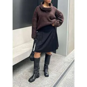 LETSVDO Women's Off The Shoulder Sweater Oversized Batwing Sleeve Knit Asymmetrical Chunky Slouchy Pullover Sweaters Brown