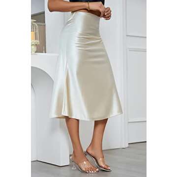 ALCEA ROSEA Womens Satin High Waisted Silk A-line Wedding Elegant Elastic Midi Skirt(Champagne, Small)