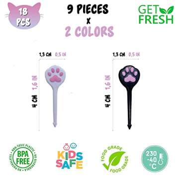 GET FRESH Animal Food Picks for Kids – 18-pcs Cute Cat Food Picks Set for Toddlers Lunch Box Decor...