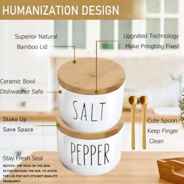 VICUKIE Farmhouse Salt And Pepper Bowls,Stacked Ceramic Salt Cellar With Bamboo Lid, Salt Container ...