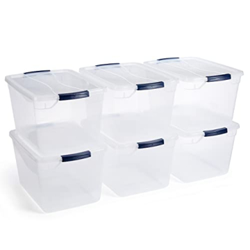 Rubbermaid Cleverstore Clear 32 Qt, 6 Pack Stackable Plastic Storage Containers with Durable Latchin...