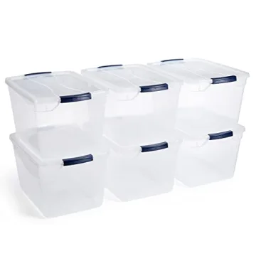 Rubbermaid Cleverstore Clear 32 Qt, 6 Pack Stackable Plastic Storage Containers with Durable Latchin...