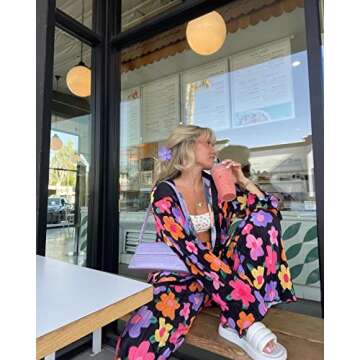 Yuemengxuan Women 2Pcs Casual Outfits Set Button Down Long Sleeve Shirt High Waist Pleated Pants Set...