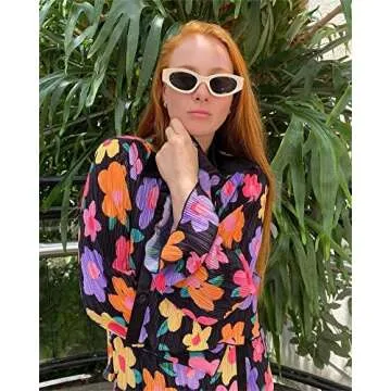 Yuemengxuan Women 2Pcs Casual Outfits Set Button Down Long Sleeve Shirt High Waist Pleated Pants Sets Streetwear Loungewear (Black Floral, Small)