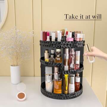 Famitree 360 Rotating Makeup Organizer, DIY Adjustable Makeup Carousel Spinning Holder Storage Rack, Large Capacity Vanity Organizer Skincare Organizers, Organizador De Perfumes (Black)