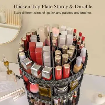Famitree 360 Rotating Makeup Organizer, DIY Adjustable Makeup Carousel Spinning Holder Storage Rack, Large Capacity Vanity Organizer Skincare Organizers, Organizador De Perfumes (Black)