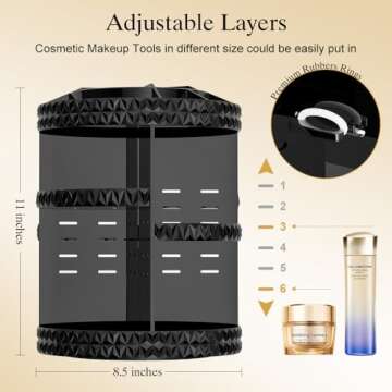Famitree 360 Rotating Makeup Organizer, DIY Adjustable Makeup Carousel Spinning Holder Storage Rack, Large Capacity Vanity Organizer Skincare Organizers, Organizador De Perfumes (Black)