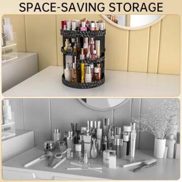 Famitree 360 Rotating Makeup Organizer, DIY Adjustable Makeup Carousel Spinning Holder Storage Rack, Large Capacity Vanity Organizer Skincare Organizers, Organizador De Perfumes (Black)