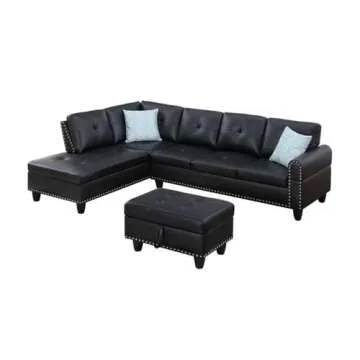 Devion PU Faux Leather Sectional Sofa with Storage Ottoman
