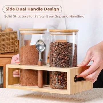 ComSaf Glass Coffee Container with Shelf, 2PCS Coffee Bean Storage Jars, 44 OZ Coffee Canister with Scoop, Glass Canister with Airtight Lid for Kitchen Coffee Station Organizer for Coffee, Sugar, Tea