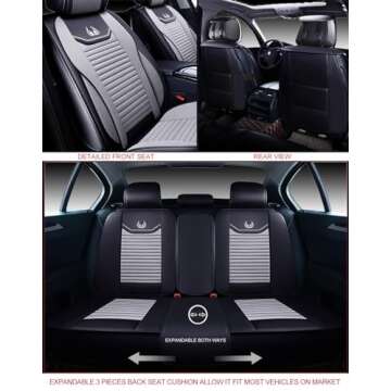 OASIS AUTO Car Seat Covers Premium Waterproof Faux Leather Cushion Universal Accessories Fit SUV Truck Sedan Automotive Vehicle Auto Interior Protector Full Set (OS-008 Gray)