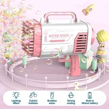 Bubble Machine Gun, Bubbles Makers Toys for Boys Girls Age 3 4 5 6 7 8 9 10 11 12, 80 Holes Bubbles Machine Outdoor Indoor Summer Toys Gifts,Wedding Party Favors,Birthday Gifts-Pink