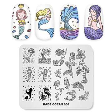 KADS Nail Art Stamp Plate Ocean Sea Mermaid Series Nail stamping plate Template Image Plate Nail Art DIY Decoration Tool