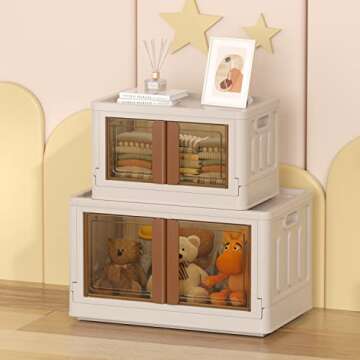 Plastic Storage Container, 47Qt Large Capacity Folding Storage Bins, Stackable Storage Box with Lid ...