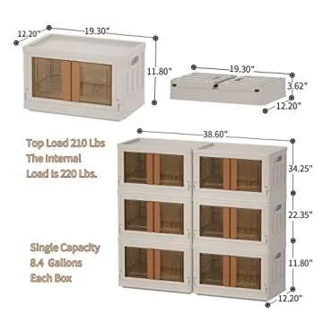 Plastic Storage Container, 47Qt Large Capacity Folding Storage Bins, Stackable Storage Box with Lid and Lashing Buckles, Dorm Room Essentials, Space Saving Organizer with Wheels & Handles (6 Pack)