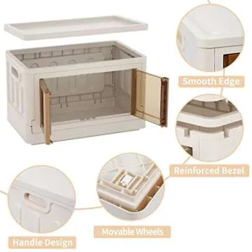 Plastic Storage Container, 47Qt Large Capacity Folding Storage Bins, Stackable Storage Box with Lid and Lashing Buckles, Dorm Room Essentials, Space Saving Organizer with Wheels & Handles (6 Pack)