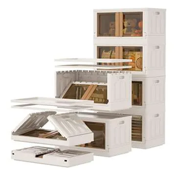 Plastic Storage Container, 47Qt Large Capacity Folding Storage Bins, Stackable Storage Box with Lid and Lashing Buckles, Dorm Room Essentials, Space Saving Organizer with Wheels & Handles (6 Pack)