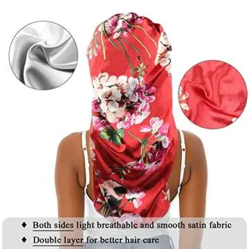 sent hair Extra Large Satin Bonnet Sleep Cap for Women, Double Layer Silky Hair Bonnet with Tie Band...
