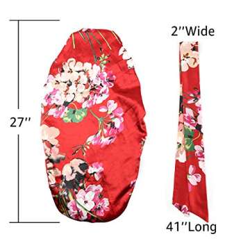 sent hair Extra Large Satin Bonnet Sleep Cap for Women, Double Layer Silky Hair Bonnet with Tie Band for Braids/Curly/Long Hair - Red Floral