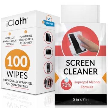 iCloth 70% Isopropyl Alcohol Large Wipes for Electronics (5x7 in) – Laptop, Computer Monitor, Phon...
