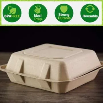 Perfectware 100% Compostable 3 Comp Take Out Food Containers 9 x9 Inch. 40 Count Heavy-Duty Quality to Go Containers, Natural Disposable Bagasse, Eco-Friendly Biodegradable Made of Sugar Cane