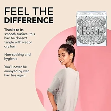 invisibobble Original Traceless Spiral Hair Ties with Strong Grip, Non-Soaking, Hair Accessories for Women - Crystal Clear , 3 Count (Pack of 1)