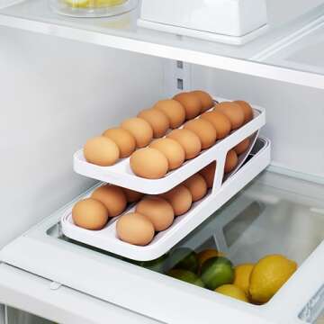 YouCopia RollDown® Egg Dispenser, Rolling Eggs Dispenser and Organizer for Refrigerator Storage, Double Track