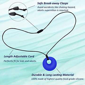 Chew Necklaces for Sensory Kids - 4 Pack Silicone Chewy Necklaces for Anxiety & Focus