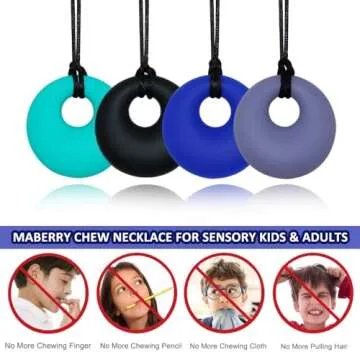 Sensory Chew Necklaces for Kids - Safe Silicone 4 Pack