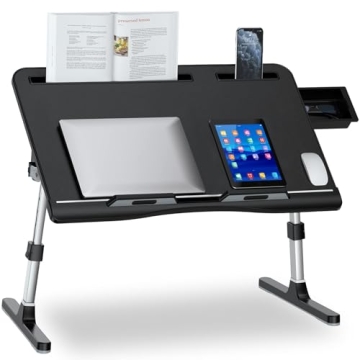 EVETTO Laptop Bed Desk, X-Large Leather Adjustable Computer Bed Table Tray, Foldable Laptop Lap Desk...