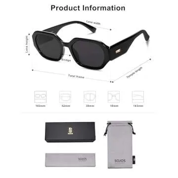 SOJOS Polarized Sunglasses For Women Retro Rectangle Womens Sun Glasses Trendy Narrow Square 90s Shades SJ2232 Black Grey Lens
