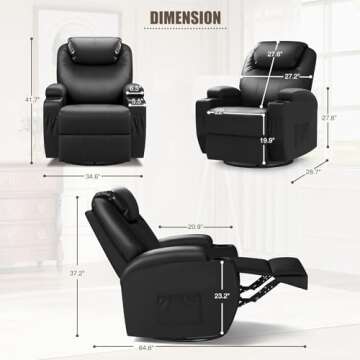 JUMMICO Recliner Chair, Rocking Massage Chairs, Home Reclining Sofa Chair, PU Leather, Ergonomic Liv...