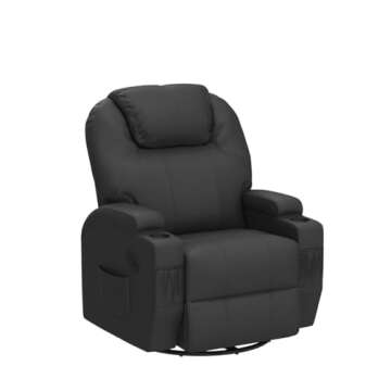 JUMMICO Recliner Chair, Rocking Massage Chairs, Home Reclining Sofa Chair, PU Leather, Ergonomic Living Room Chair with Cup Holders, Remote Control (Black)