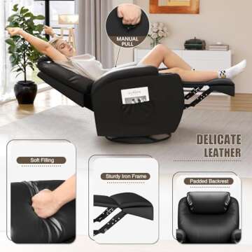 JUMMICO Recliner Chair, Rocking Massage Chairs, Home Reclining Sofa Chair, PU Leather, Ergonomic Living Room Chair with Cup Holders, Remote Control (Black)