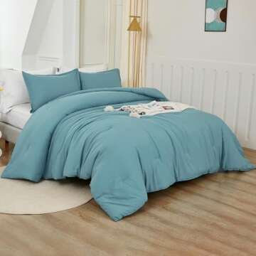 Litanika Grayish Teal Comforter Full Size, 3 Pieces Lightweight Solid Bedding Set, All Season Fluffy...