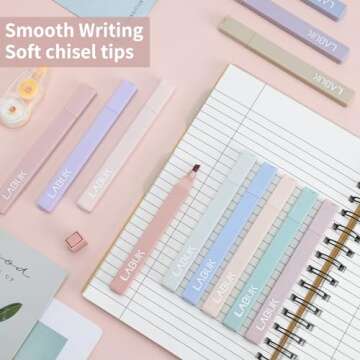 LABUK 12pcs Pastel Highlighters Aesthetic Cute Bible Highlighters and Pens No Bleed, with Mild Assorted Colors, Dry Fast Easy to Hold for Journal Planner Notes School Office Supplies