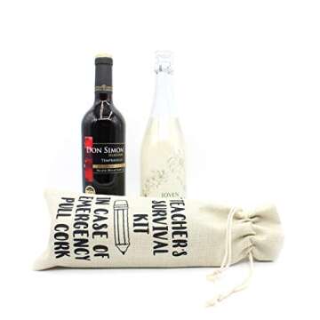 Present for Teacher Gift for Coworkers Teacher Appreciation gifts Wine bags-Teacher's Survival kits Wine bags-Cotton linen Drawstring Wine bottle bags