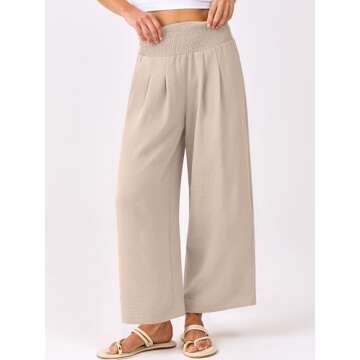 ANRABESS Women's Wide Leg Palazzo Pants - Flowy Casual Summer Trousers