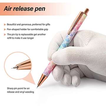 Glitter Air Release Weeding Tool Pin Pen Vinyl Installation, Anti-Slip Weeding Pen for Vinyl, includes 1 Pc Retractable Vinyl Weeding Pen with 2 Pcs Refills
