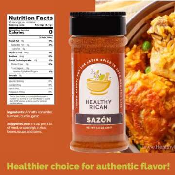 Healthy Rican Sazon Latin Herb Seasoning Mix 3.6 oz, 102g, Non-GMO, No MSG or Preservatives, No Artificial Flavor or Color, No Salt, Black Pepper Free, Gluten Free, Keto Friendly, Whole 30 Approved (Sazon)