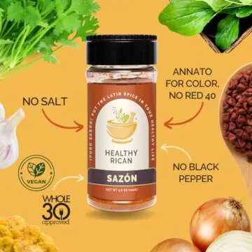 Healthy Rican Sazon Latin Herb Seasoning Mix 3.6 oz, 102g, Non-GMO, No MSG or Preservatives, No Artificial Flavor or Color, No Salt, Black Pepper Free, Gluten Free, Keto Friendly, Whole 30 Approved (Sazon)