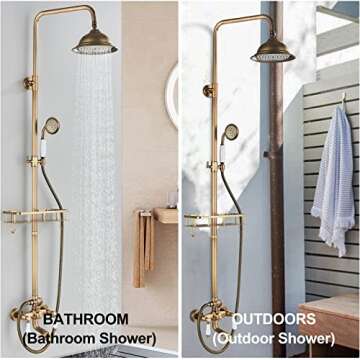 Gmusre Antique Brass Shower System Outdoor Shower Fixtures with 8 Inch Rain Shower Head and Double C...