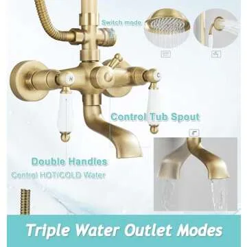 Gmusre Antique Brass Shower System Outdoor Shower Fixtures with 8 Inch Rain Shower Head and Double Cross Handles Bathroom Shower Faucet Set