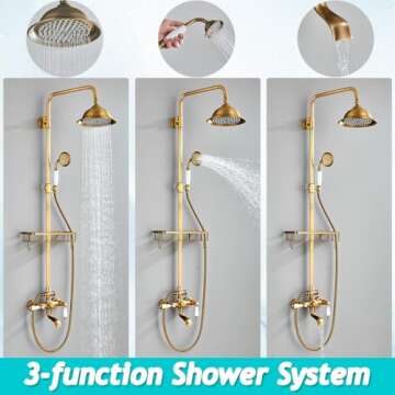 Gmusre Antique Brass Shower System Outdoor Shower Fixtures with 8 Inch Rain Shower Head and Double Cross Handles Bathroom Shower Faucet Set